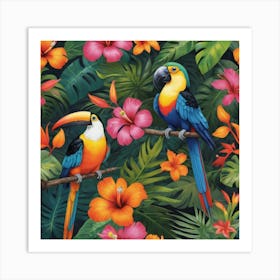 Tropical Parrots paintings art print Art Print