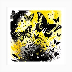 Black And Yellow Butterflies 1 Art Print