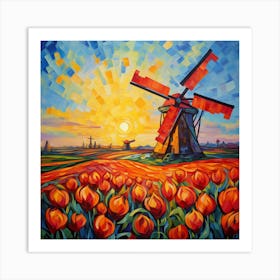 Sunset With Tulips Art Print