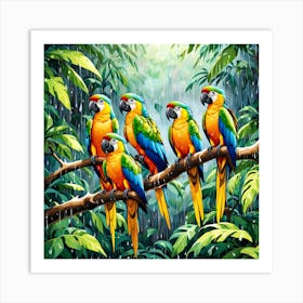 Parrots In The Rain art print 2 Art Print