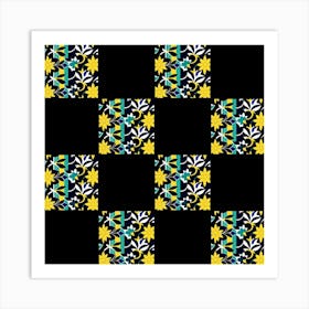 Yellow And Blue Floral Pattern Art Print