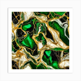 Green Marble and Gold 4 Art Print