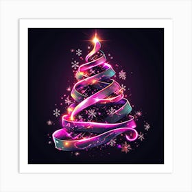 Vector Illustration Glowing Neon Christmas Tree.Generated AI. Wall Art Print Art Print