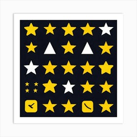 Collection Of Bright 5 Star Feedback Symbols Modern White And Gold Isolated Shiny Elements Black (5) Art Print