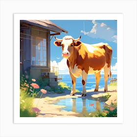 Cow In Front Of A House Art Print