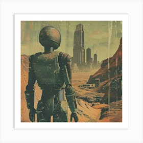 1970s Android Looking at Distant City Art Print