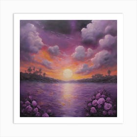 Sunset With Roses Art Print