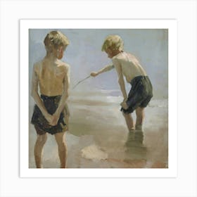 Two Boys Playing In The Sand Art Print