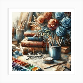 Cozy Old Vintage Books Artist'S Studio Art Print