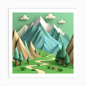 Firefly An Illustration Of A Beautiful Majestic Cinematic Tranquil Mountain Landscape In Neutral Col (23) Art Print