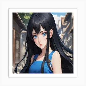 Anime Girl With Blue Dress Art Print