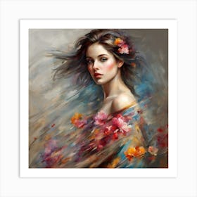 Girl With Flowers Art Print