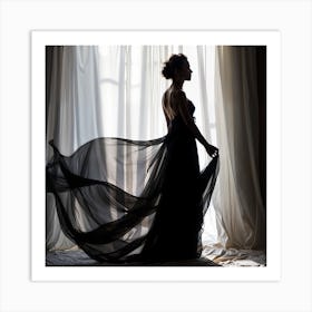 Silhouette Of A Woman In A Black Dress Art Print