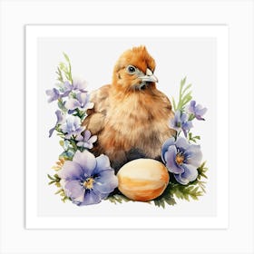 Easter Chicken With Flowers Art Print