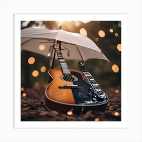 Guitar Under An Umbrella Art Print