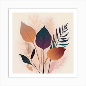 Botanical Illustration Silhouette, Orange, Turquoise and Plum Art Print