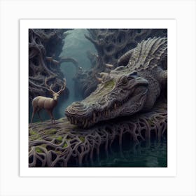 Crocodile Preying On Deer Art Print