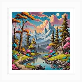 Cabin In The Mountains Art Print