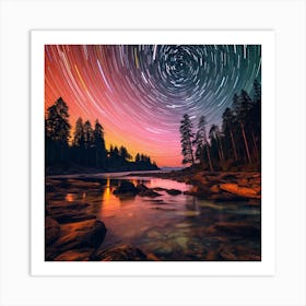 Star Trails Over A Lake Art Print