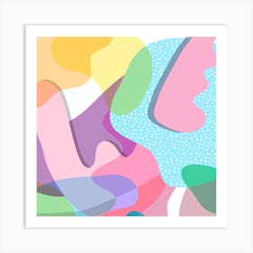 Organic Happy Memphis Shapes Square Art Print