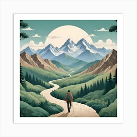 Man Hiking In The Mountains Art Print