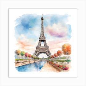 Watercolor Eiffel Tower Paris 1 Art Print