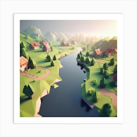 Low Poly Village 2 Art Print