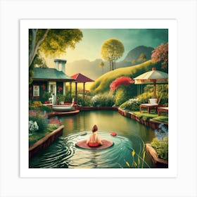 A Girl Swimming in the Garden river Art Print