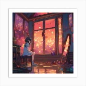 Manga Girl In A Room 9 Art Print