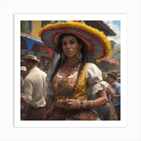 Woman In A Mexican Hat Art Print