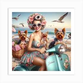 Pin Up Girl With Dogs 1 Art Print