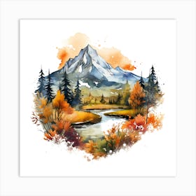 Watercolor Mountain Landscape 7 Art Print