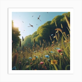 Meadow With Dragonflies Art Print