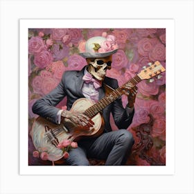 Skeleton With Guitar Art Print