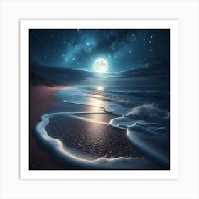 Moonlit beach Art Print