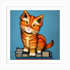 Cat On Books1 Art Print