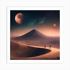 Skateboarders in a dune field Art Print