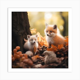 Foxes In Autumn Art Print