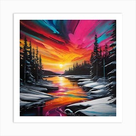 Sunset Over The River Art Print