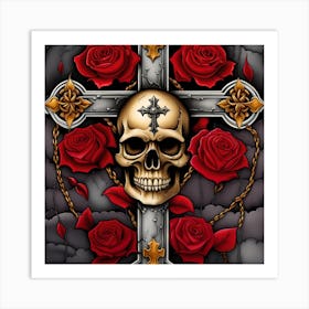 Skull And Roses 8 Art Print