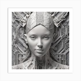 A Portrait That Combines Embossed Patterns With Technological Elements Symbolizing The Integration Of Art And Modern Innovation Art Print