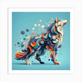 A Wolf, Minimalistic Colorful Organic Forms, Energy, Assembled, Layered, Depth, Alive Vibrant, 3d, Abstract, On A Light Blue Background 2 (1) Art Print