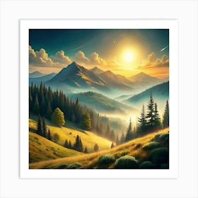 Sunrise In The Mountains Art Print