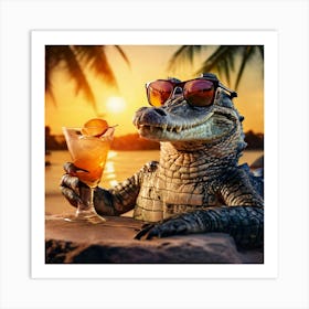 Alligator At Sunset Art Print