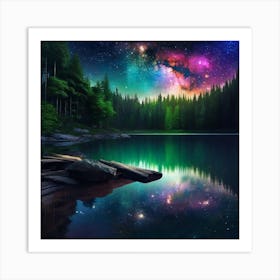 Night Sky Over Lake 15 Art Print