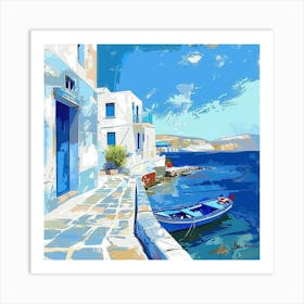 Blue House By The Sea Greece Art Print