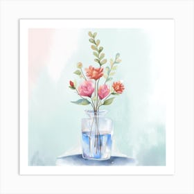 Watercolor Flowers In A Vase Art Print