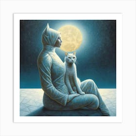 Cat And The Moon Art Print