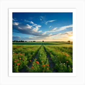 Field Of Poppies At Sunset Art Print