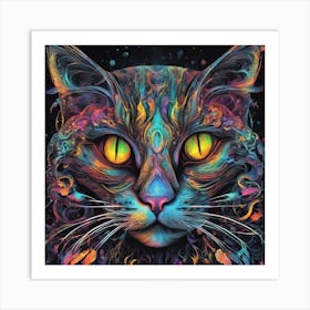 Mesmerizing Cat With Luminous Eyes On A Profound Black Background 2 Art Print